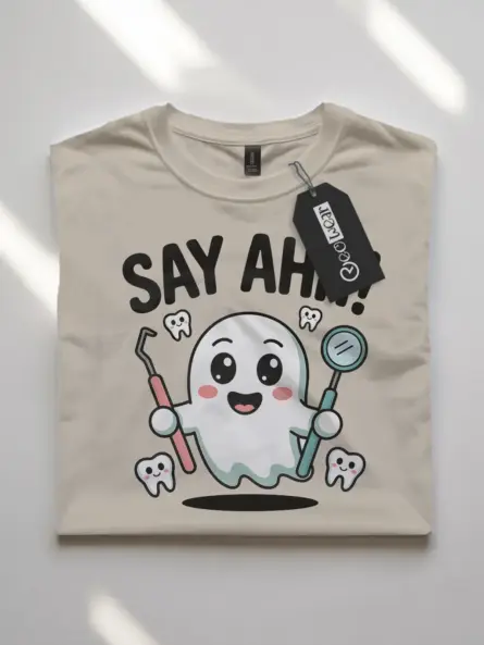Halloween Dental T-Shirt – Cute Say Ahh Ghost Tee for Hygienists & Pediatric Dentists - Image 7