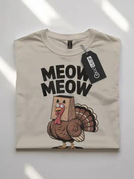 Funny Thanksgiving Turkey Shirt – Quirky “Meow Meow” Party Tee for Adults - Image 7