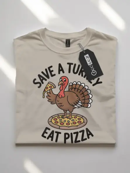 Hilarious Thanksgiving Pizza T-Shirt – Save a Turkey Eat Pizza Tee - Image 7