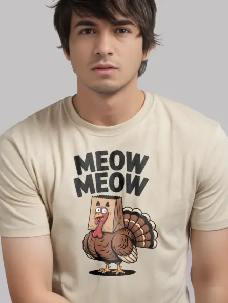 Funny Thanksgiving Turkey Shirt – Quirky “Meow Meow” Party Tee for Adults - Image 9