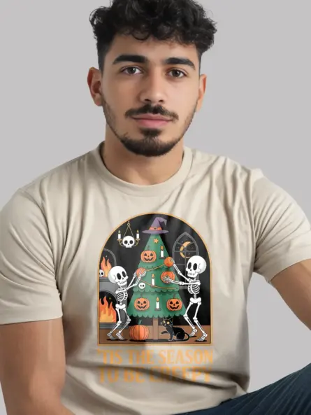 Creepy Holiday T-Shirt – Funny Skeleton Christmas & Halloween Mashup Tee - Image 9