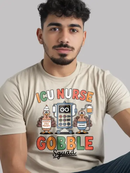 Funny ICU Nurse Thanksgiving Shirt – Gobble Squad Holiday Tee - Image 12