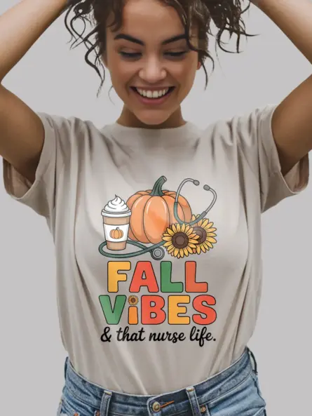 Cozy Fall Nurse T-Shirt – Pumpkin Sunflower Coffee Vibes Tee - Image 9