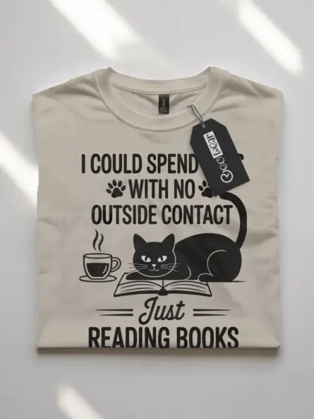Introvert Reading Cat T-Shirt – Cozy Tee for Book & Cat Lovers - Image 7