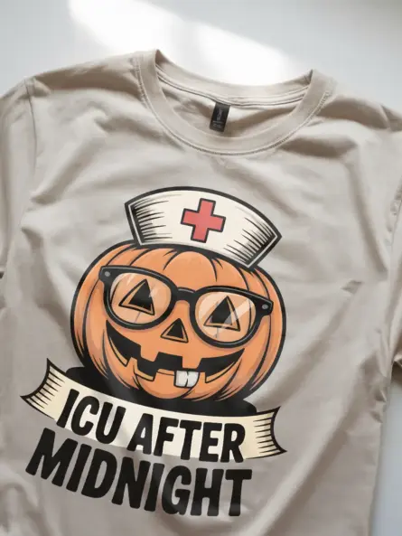 funny nurse Halloween Tshirt – ICU Pumpkin Night Shift Tee - Image 8