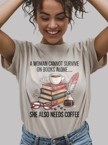 Cozy Book Lover T-Shirt – Funny Coffee Quote Tee for Women - Image 9
