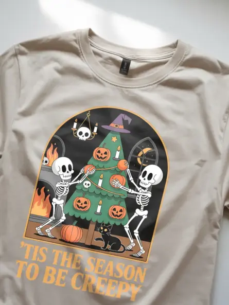 Creepy Holiday T-Shirt – Funny Skeleton Christmas & Halloween Mashup Tee - Image 8