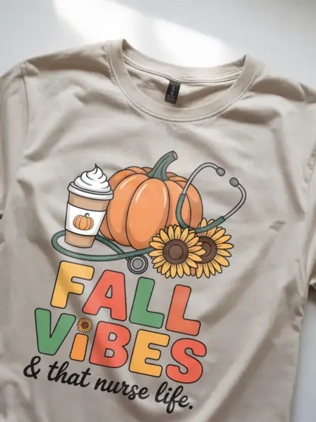 Cozy Fall Nurse T-Shirt – Pumpkin Sunflower Coffee Vibes Tee - Image 8