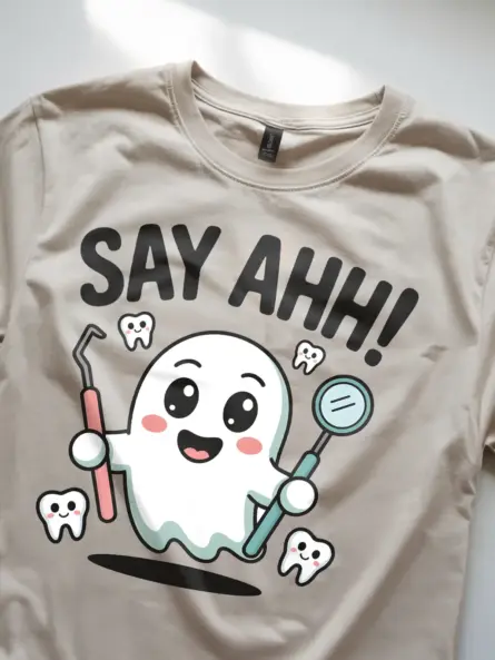 Halloween Dental T-Shirt – Cute Say Ahh Ghost Tee for Hygienists & Pediatric Dentists - Image 8