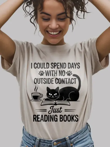 Introvert Reading Cat T-Shirt – Cozy Tee for Book & Cat Lovers - Image 9