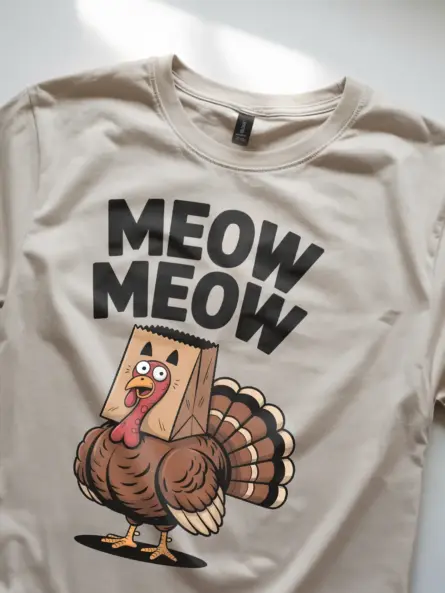 Funny Thanksgiving Turkey Shirt – Quirky “Meow Meow” Party Tee for Adults - Image 8