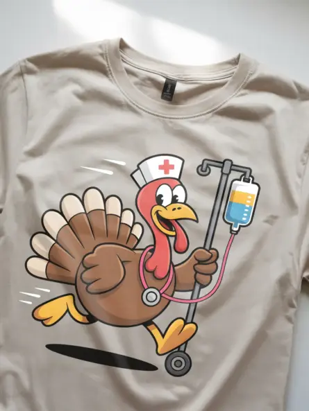 Funny Nurse Thanksgiving Shirt – Running Turkey Night Shift Tee - Image 8