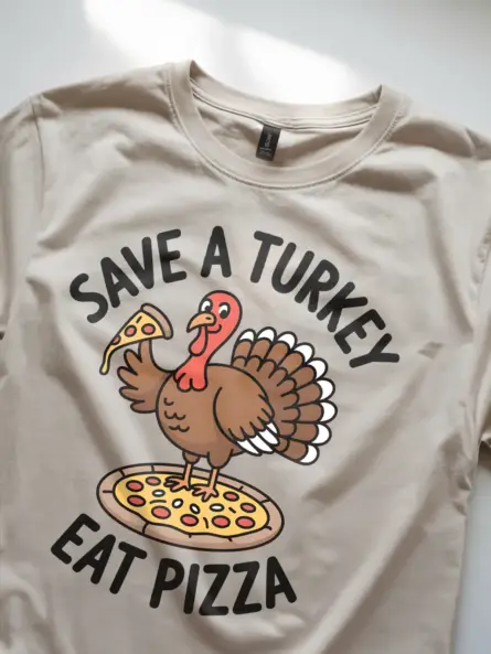 Hilarious Thanksgiving Pizza T-Shirt – Save a Turkey Eat Pizza Tee - Image 8