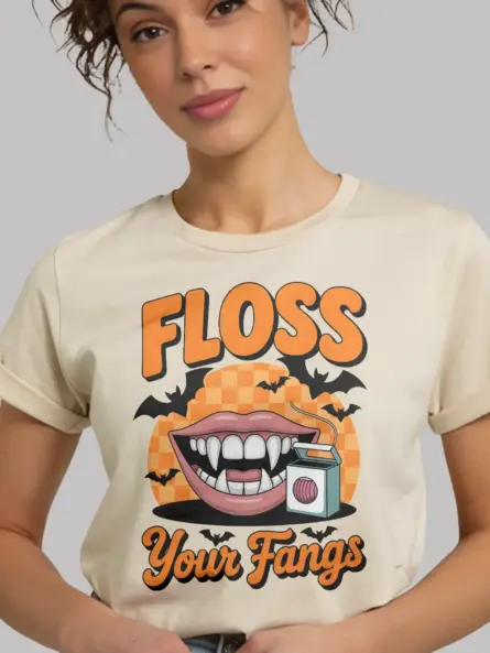Funny Dental Halloween Shirt – Vampire Floss Graphic Tee - Image 9