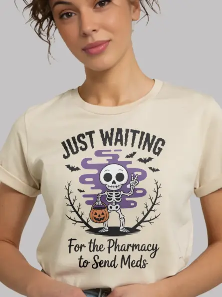 Spooky & Funny Halloween Nurse T-Shirt – Meds Waiting Skeleton Tee for Night Shift Heroes - Image 9