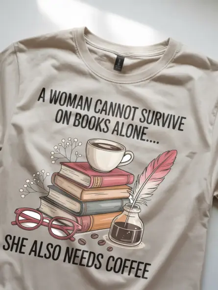 Cozy Book Lover T-Shirt – Funny Coffee Quote Tee for Women - Image 8