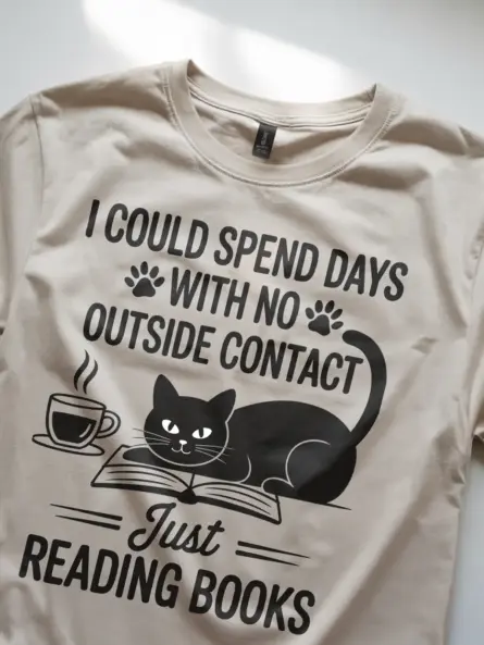 Introvert Reading Cat T-Shirt – Cozy Tee for Book & Cat Lovers - Image 8