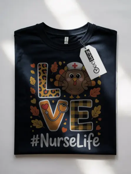 Stylish Fall Nurse Shirt – Thanksgiving Turkey NurseLife Tee - Image 7