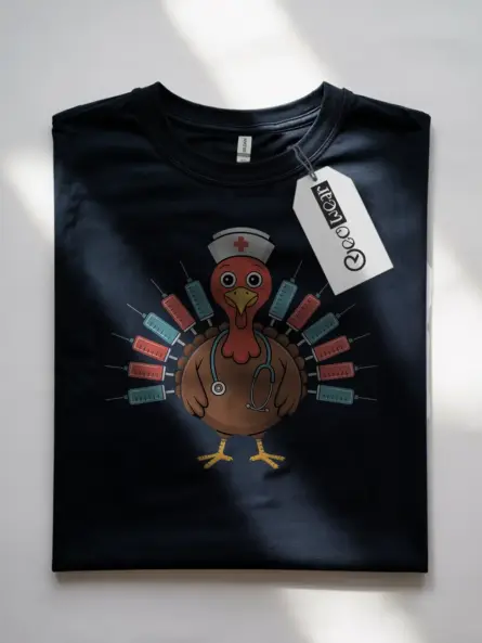 Thanksgiving Nurse TShirt – Funny Turkey Syringe Medical Tee - Image 7