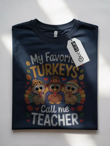 Playful Thanksgiving Teacher T-Shirt – Cute Turkey Classroom Design - Image 7
