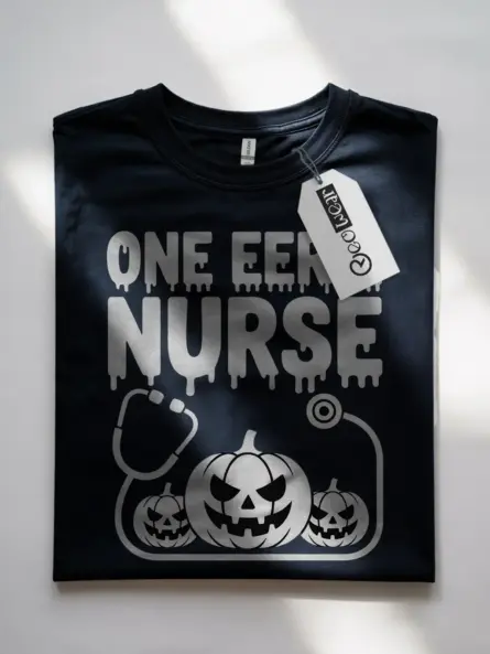 Eerie Nurse Shirt – Spooky Halloween Tee with Creepy Pumpkin Design - Image 7