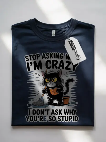 Bold Funny Introvert Cat T-Shirt – Sarcastic Grumpy Humor Tee - Image 7