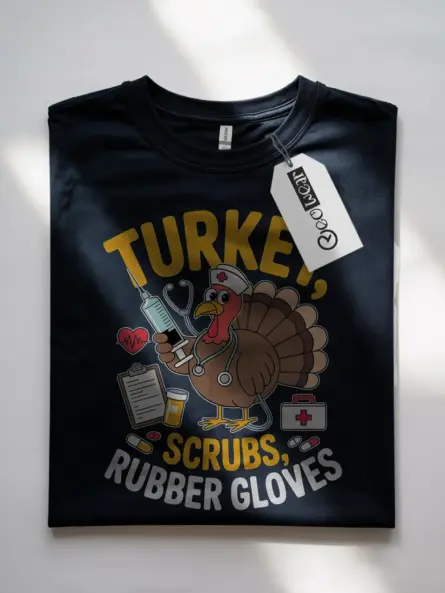 Funny Nurse Thanksgiving T-Shirt – Turkey Scrubs Rubber Gloves Tee - Image 7