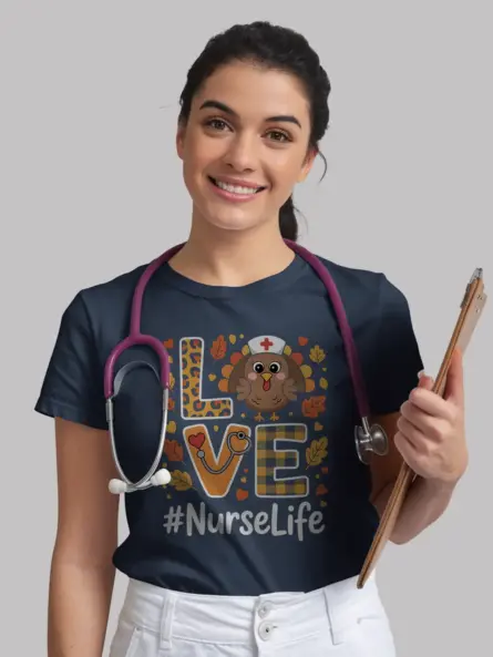Stylish Fall Nurse Shirt – Thanksgiving Turkey NurseLife Tee - Image 9