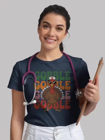Funny Thanksgiving Nurse T-Shirt – Retro Gobble Turkey Tee - Image 9