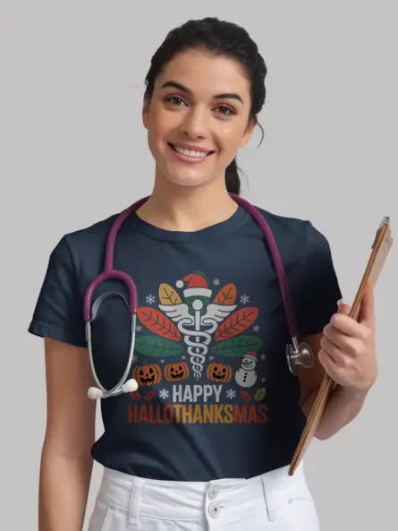 Funny Nurse Holiday Shirt – Hallothanksmas Tee for Healthcare Staff - Image 9