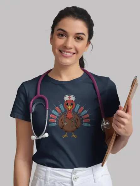 Thanksgiving Nurse TShirt – Funny Turkey Syringe Medical Tee - Image 9