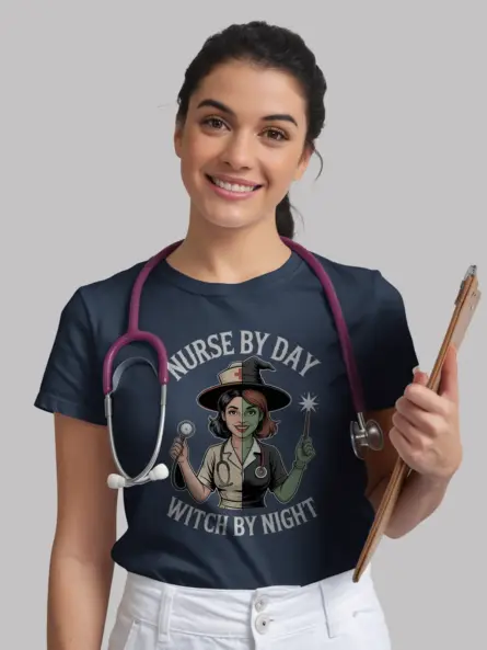 Nurse Witch T-Shirt – Funny Halloween Tee for Night Shift Nurses - Image 9