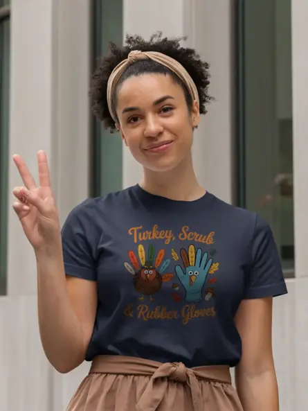 Thanksgiving Nurse T-Shirt – Funny Turkey Scrub & Rubber Gloves Tee - Image 9
