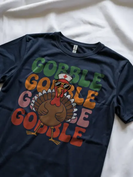 Funny Thanksgiving Nurse T-Shirt – Retro Gobble Turkey Tee - Image 8