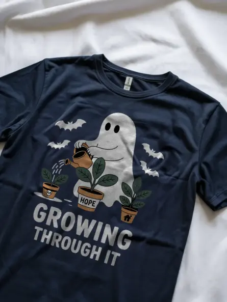 Growing Through It T-Shirt – Motivational Ghost Tee for Halloween - Image 8