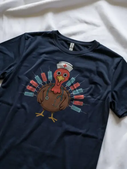 Thanksgiving Nurse TShirt – Funny Turkey Syringe Medical Tee - Image 8
