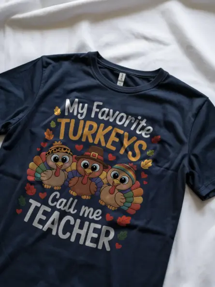 Playful Thanksgiving Teacher T-Shirt – Cute Turkey Classroom Design - Image 8
