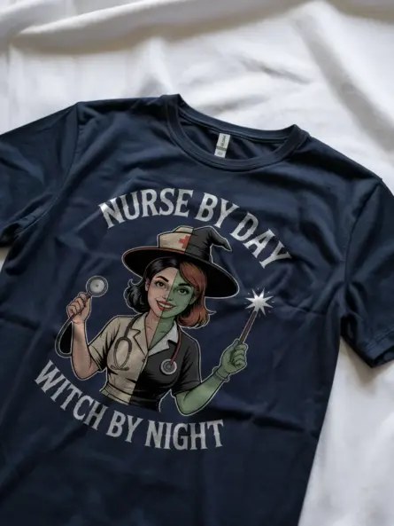 Nurse Witch T-Shirt – Funny Halloween Tee for Night Shift Nurses - Image 8