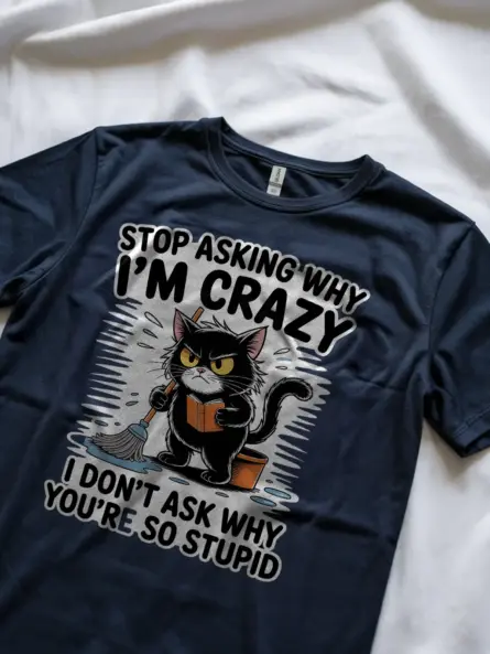 Bold Funny Introvert Cat T-Shirt – Sarcastic Grumpy Humor Tee - Image 8