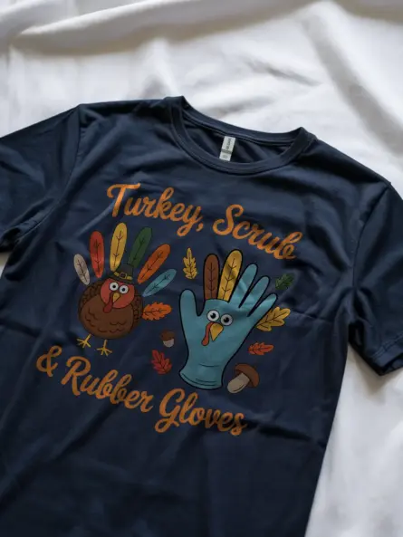 Thanksgiving Nurse T-Shirt – Funny Turkey Scrub & Rubber Gloves Tee - Image 8