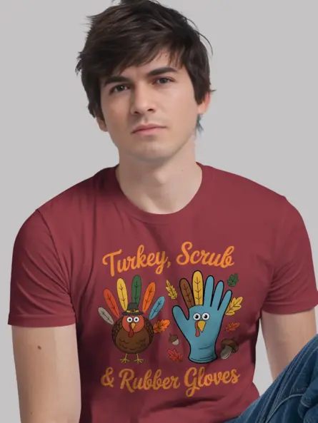Thanksgiving Nurse T-Shirt – Funny Turkey Scrub & Rubber Gloves Tee - Image 12