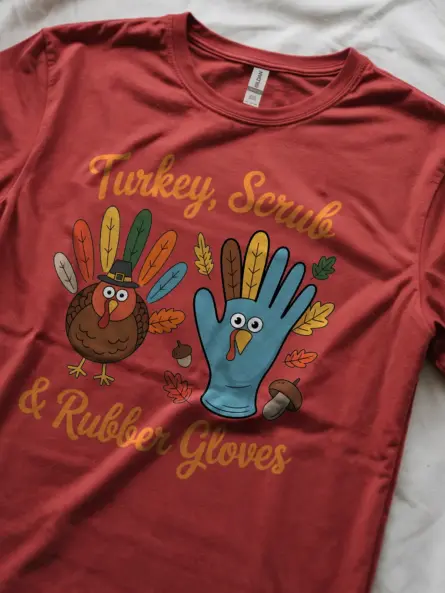 Thanksgiving Nurse T-Shirt – Funny Turkey Scrub & Rubber Gloves Tee - Image 11