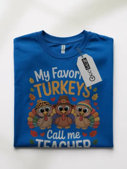 Playful Thanksgiving Teacher T-Shirt – Cute Turkey Classroom Design - Image 10