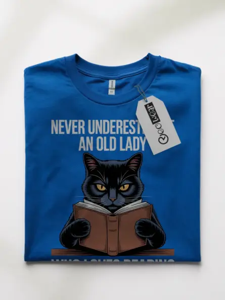 Bold & Funny Old Lady Reading T-Shirt – Cat Book Lovers Gift Tee - Image 10