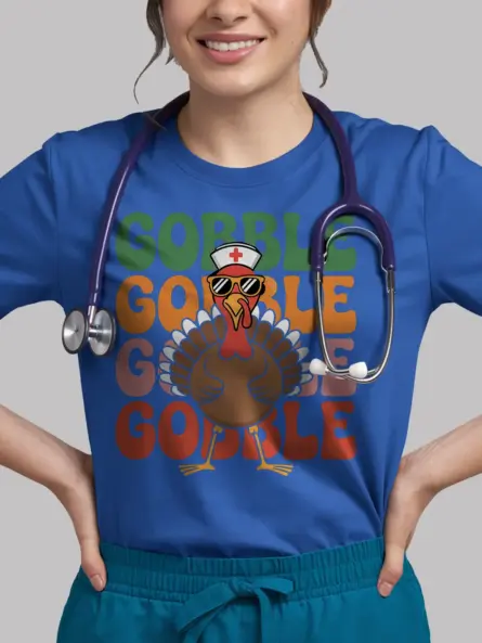 Funny Thanksgiving Nurse T-Shirt – Retro Gobble Turkey Tee - Image 12