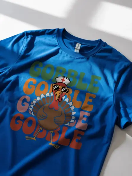 Funny Thanksgiving Nurse T-Shirt – Retro Gobble Turkey Tee - Image 11
