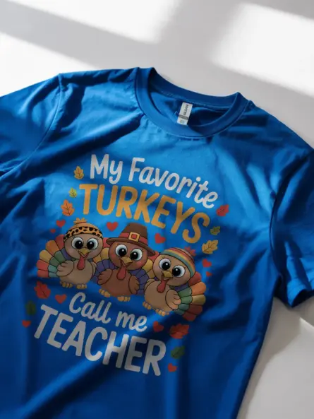 Playful Thanksgiving Teacher T-Shirt – Cute Turkey Classroom Design - Image 11
