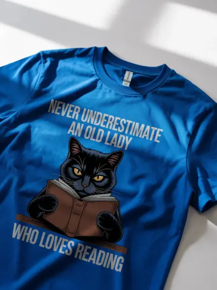Bold & Funny Old Lady Reading T-Shirt – Cat Book Lovers Gift Tee - Image 11