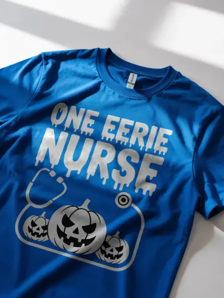 Eerie Nurse Shirt – Spooky Halloween Tee with Creepy Pumpkin Design - Image 11