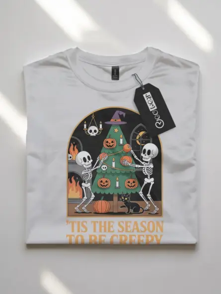 Creepy Holiday T-Shirt – Funny Skeleton Christmas & Halloween Mashup Tee - Image 10
